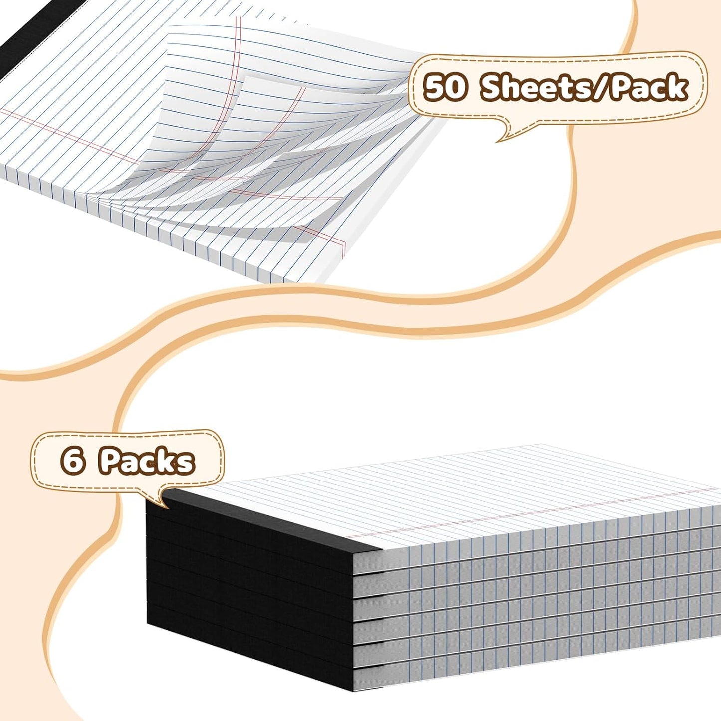 Legal Pads 8.5 x 11, White Note Pads, Wide Ruled Paper - 2 Pack (100 Sheets Total), Thick 80gsm Premium Writing Pads with Perforated Pages & Sturdy Backing Board for Office, School, Home
