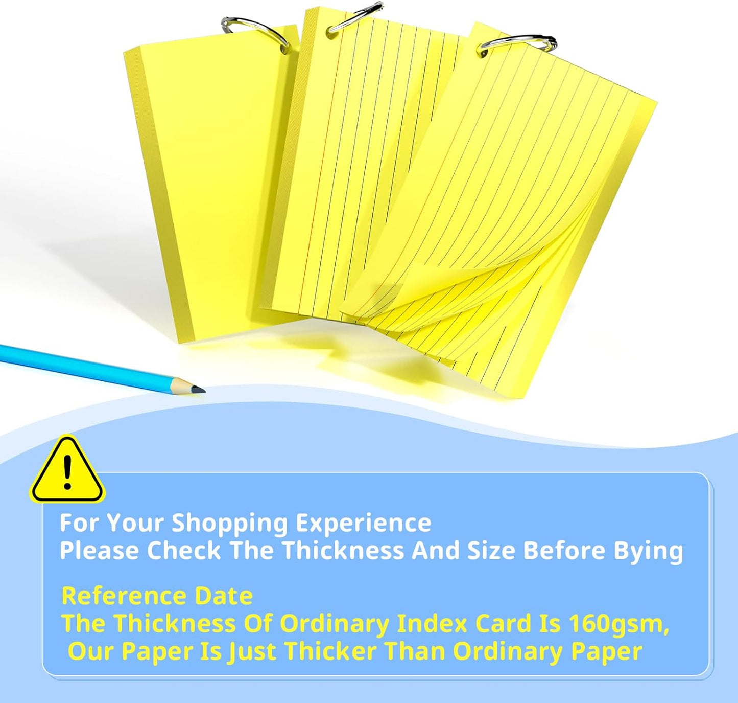 Index Cards 3x5 Inches, 300 PCS, Colored Flash Cards With Ring, Punched Lined Study Card Ruled Flashcards Notecards, Ruled Front And Blank Back, Note Card for School, College And Home