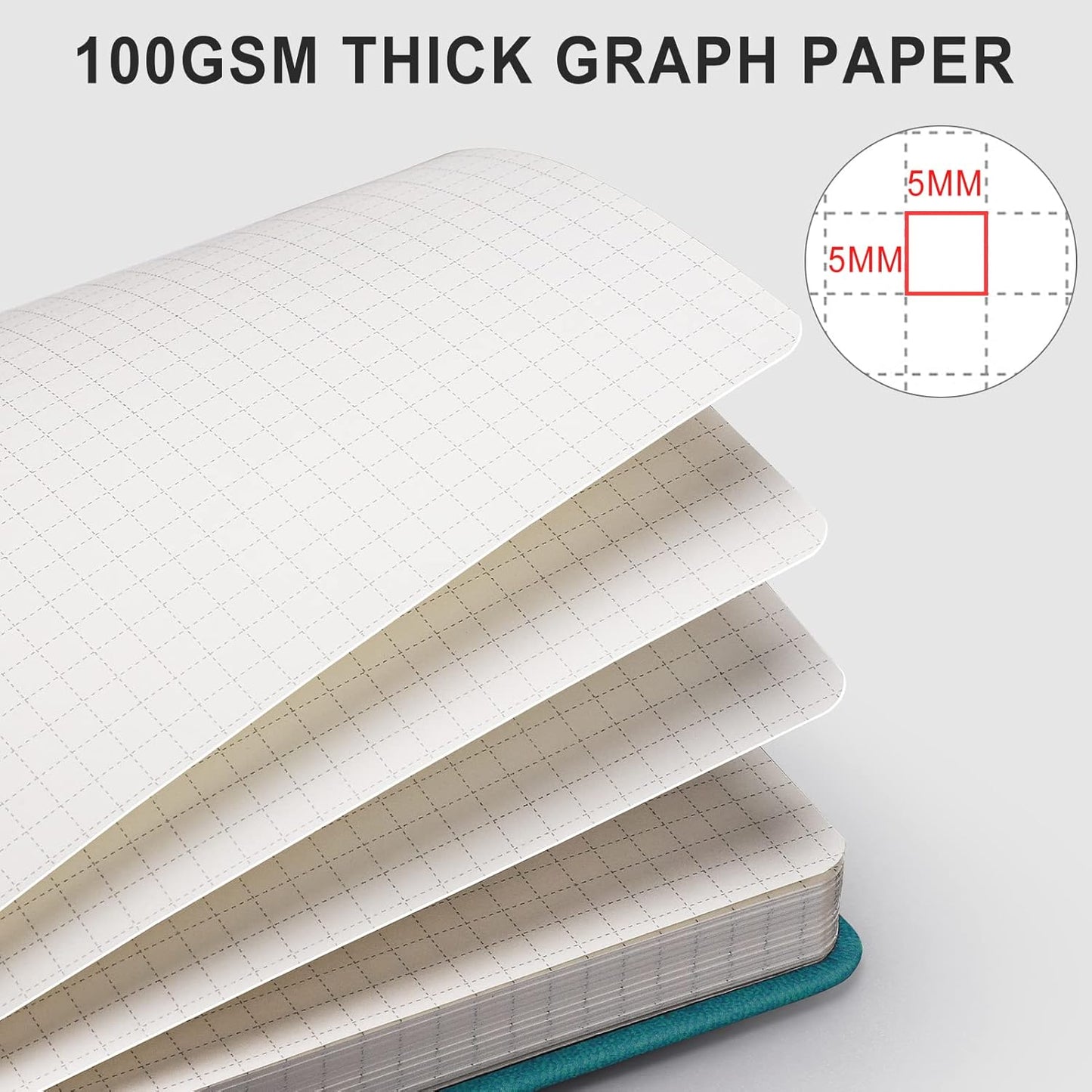 AHGXG Graph Paper Notebook - Grid Paper Notebook Large A4 8.5''×11'', 320 Pages Thick Journal, 100gsm Thick Graph Paper, Leather Softcover, Inner Pocket - Black