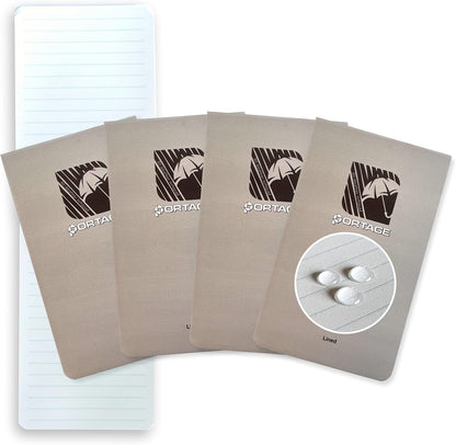 Portage Notebooks - 4 Pack Waterproof Notebook, Made From Recycled Stone Waste, Small Notepad, All Weather Notebook, Write in any Weather - 3x5 In, 40 Lined Sheets, Variety 4 Pack