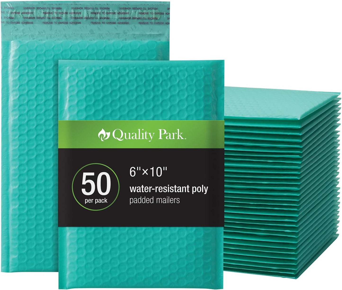 Quality Park Bubble Mailers, 6 x 9 Inch, White Poly Mailers, Padded Envelopes, Shipping Envelopes, Water Resistant, Self Seal, 50 Per Box (QUA85856), Plastic