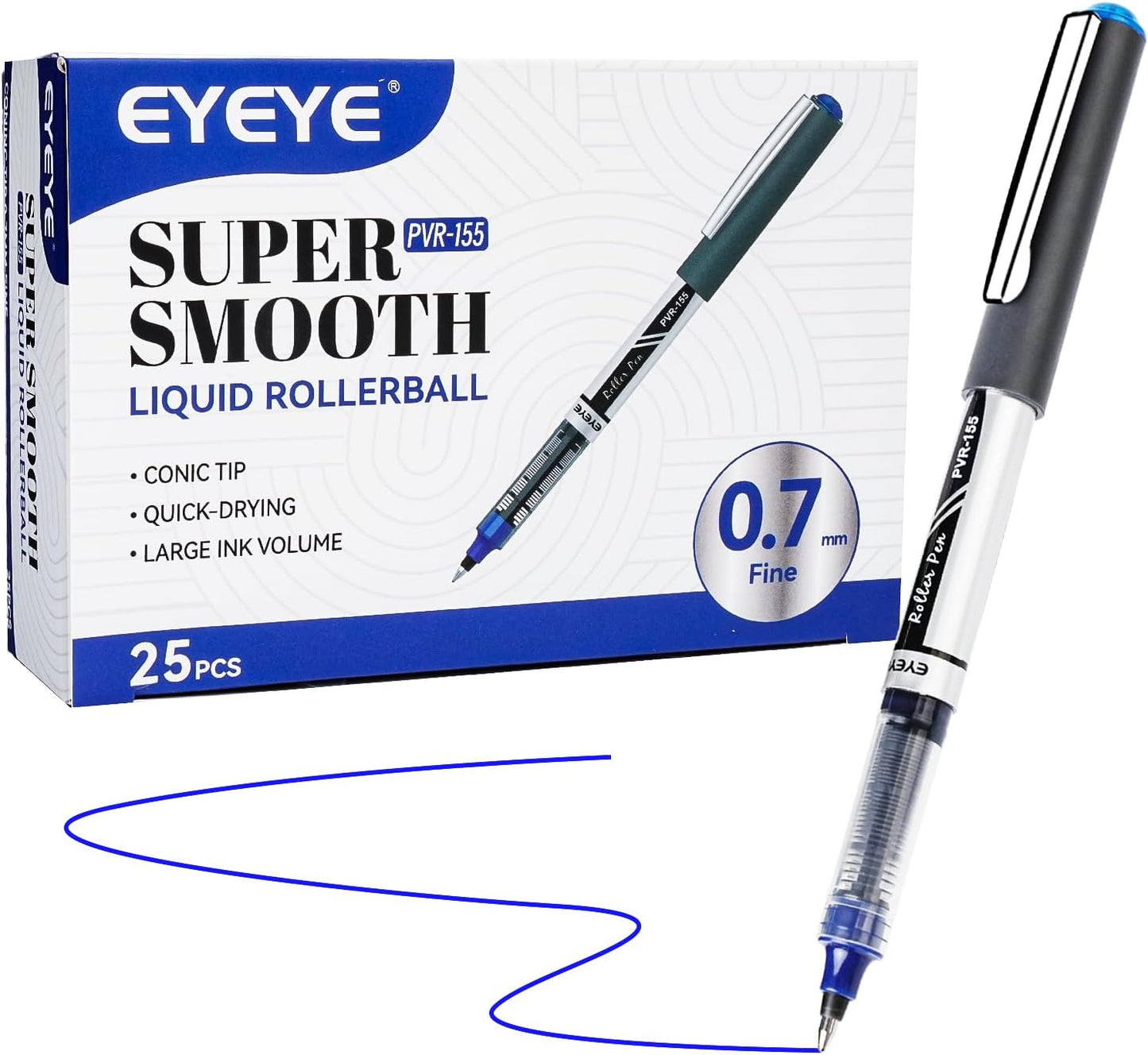 EYEYE 0.7mm Black Roller Ball Pens 25 Pack, Medium Point Rollerball Pen Quick Dry, Liquid Ink Pens Fine Point Smooth Writing Pens for Journaling, Note Taking, Office and School Supplies