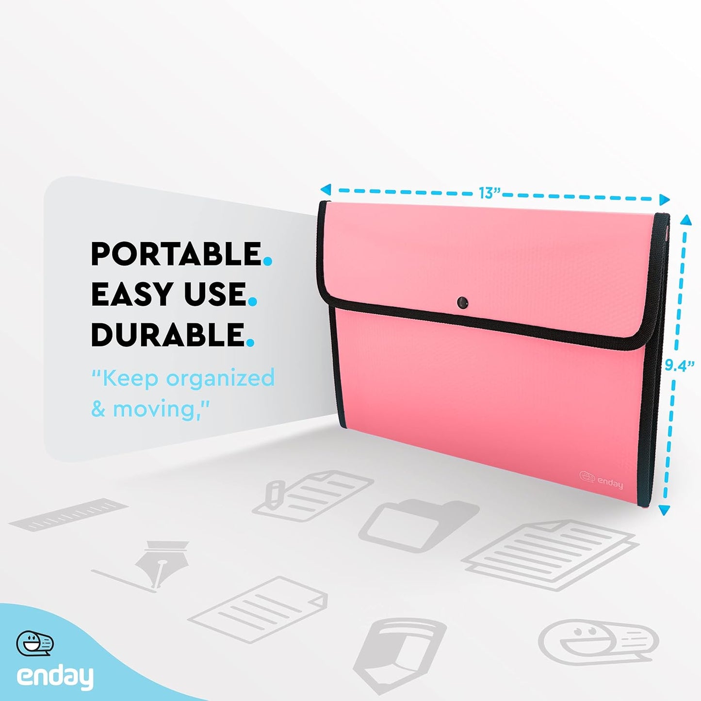 Square Flap Document Holder Blue, Expanding File Folder, A4 Letter Size Reusable Filling Envelopes, Snap Closure Wallet File Pouch Also Available in Pink, Purple, Green, Red, Grey, 1 Pc– By Enday