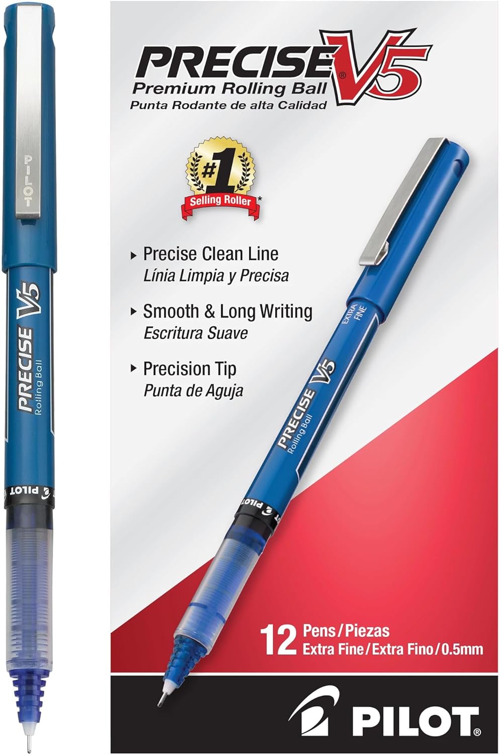 PILOT Precise V5 Stick Liquid Ink Rolling Ball Stick Pens, Extra Fine Point (0.5mm) Assorted Ink Colors, 12-Pack (31888)
