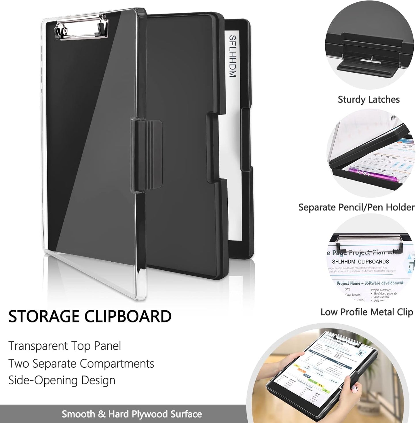SFLHHDM Clipboard with Storage,Heavy Duty Clip Boards 8.5x11 with 2 Storage Case,Clear Visible Panel Storage Clipboards,Side Opening Nursing Clipboard Folder for Office Supplies-Light Purple