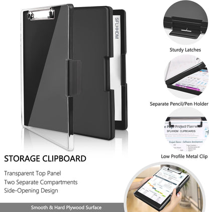 SFLHHDM Clipboard with Storage,Heavy Duty Clip Boards 8.5x11 with 2 Storage Case,Clear Visible Panel Storage Clipboards,Side Opening Nursing Clipboard Folder for Office Supplies-Light Purple