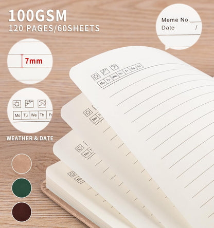 3 Pack Pocket Journaling Notebooks, A6 Small Notebook For Note Taking Journaling Notebooks Journals For Writing Mini Note Pads With Pen Holder 120 Pages 100 GSM Thick Paper(Nude, Brown, Forest Green)