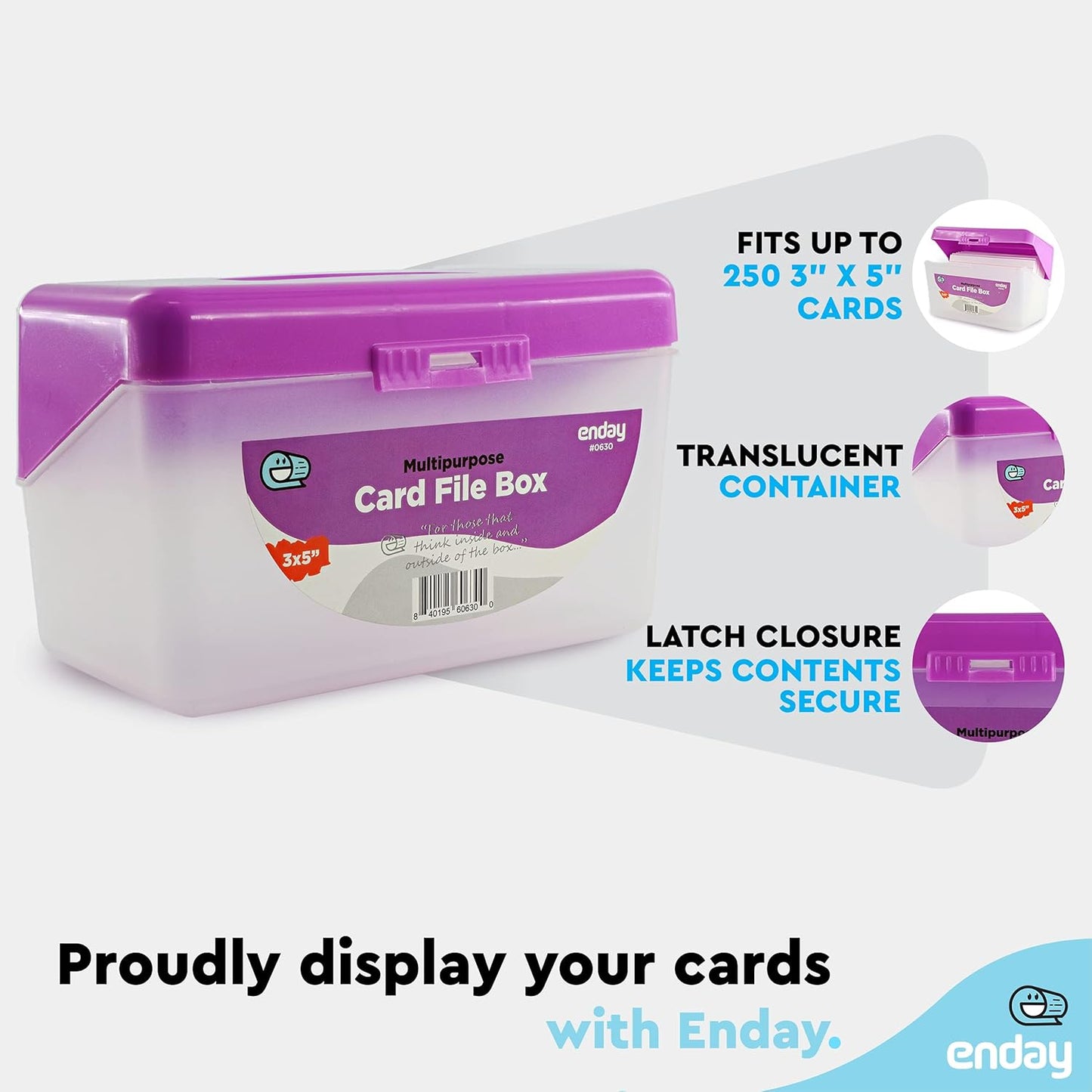 Enday Index Card Holder Pink, 3x5 Note Flash Card Organizer Case, Index Card File w/flip top, Notecard Recipe, Holder, Holds 250 Cards, Also Available in Purple, Red, Green, Blue, Grey (1 PC)