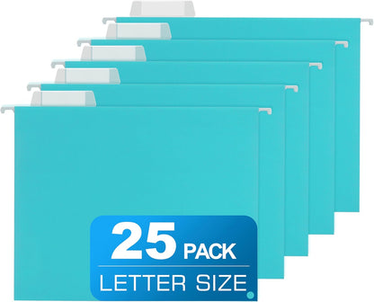 25 Packs Hanging File Folders,Black Letter Size File Folder,Designed for Bulky Files,Filing Cabinet,1/5 Adjustable Tabs for Office,School,Home