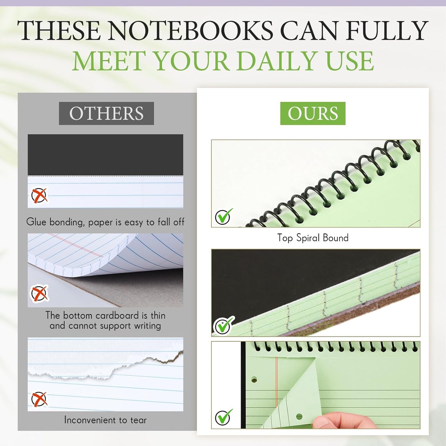 MotiMind 10 Pack 8.5" x 11" Top Spiral Notebook with 3 Hole Punched Morandi Colors Legal Pads College Ruled Notepad 50 Sheets Hard Cardboard Paper Wirebound Notepad for Office School Business