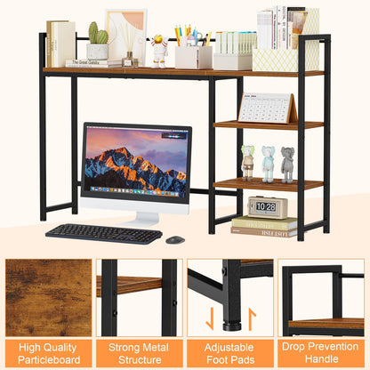 Snughome Desk Shelf, 38.6" Desktop Organizer Shelf, Desk Hutch for Computer Monitor, 4 Tier Desk Display Rack, Wood Desktop Bookshelf Storage Rack for Home Office Dorm, Rustic Brown | Desk Hutch, Computer Monitor, Desktop Display Rack, Home Office Dorm