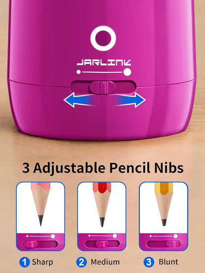 JARLINK Automatic Electric Pencil Sharpener - Hands-Free Operation, 3 Sharpness Modes, 3-Second Sharpening, Rechargeable & Portable for 7-12mm Pencils, Ideal for Classroom and Home Use (Black)