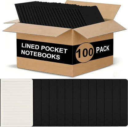 ZCZN 100 Pack Kraft Pocket Notebooks Bulk, 3.5 X 5.5 Inches Lined Paper Journaling Notebooks, 30 Sheets/60 Pages, Mini Journal Notebooks for Work, Writing, Traveler Memo Notepad(Black Cover)