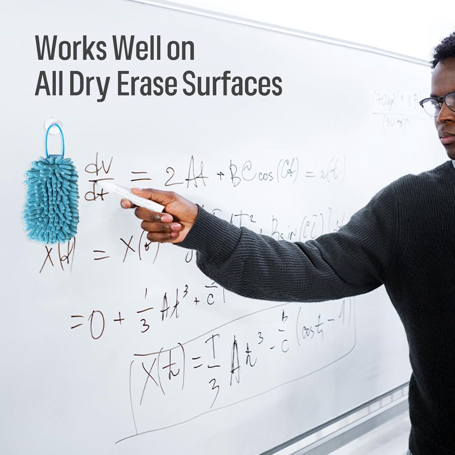loukin Shag Dry Erase Eraser (3.4 Fl Oz Whiteboard Cleaner Included), Whiteboard Eraser with Suction Cup, Microfiber, Washable, for Classroom, Home and Office Use, Grey