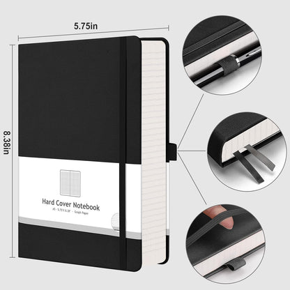 AHGXG Graph Paper Notebook - Grid Paper Notebook Large A4 8.5''×11'', 320 Pages Thick Journal, 100gsm Thick Graph Paper, Leather Softcover, Inner Pocket - Black