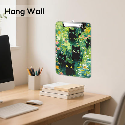 Plastic Cute Clipboard Low-Profile Metal Clip, A4 Letter Size 9 x 12.5 in, 8.5 x 11 Paper Clip Board for Teachers, Nurses, Classroom,Cute Black Cats