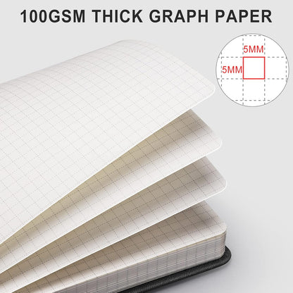 AHGXG Graph Paper Notebook - Grid Paper Notebook Large A4 8.5''×11'', 320 Pages Thick Journal, 100gsm Thick Graph Paper, Leather Softcover, Inner Pocket - Black