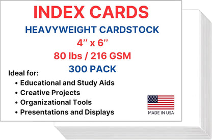 Index Cards, 4x6 Inches, Blank on Both Sides, White, 100 Count – Durable Cardstock for Note-Taking, Study, Flashcards, and Organization – Perfect for Students, Teachers, and Professionals – 1 Pack