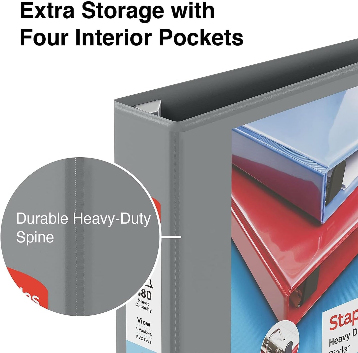 Staples Heavy-Duty 2-Inch D-Ring View Binder, Reinforced Spine, Holds Up to 450 Sheets, Gray, for Office & School