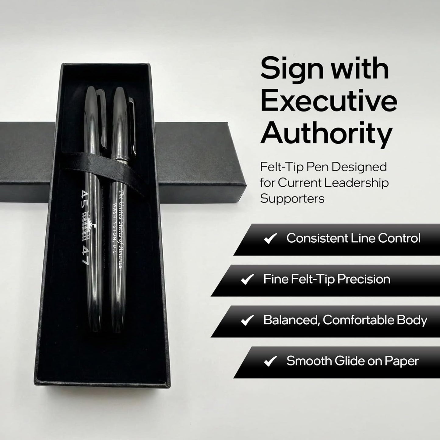 Executive Order Signature Collectible Marker Pen, Black Ink Felt-tip Writing Pen for Professional Signing, Office Desk Accessories, Business Meetings, Unique & Fun Gift for National and Global Leaders
