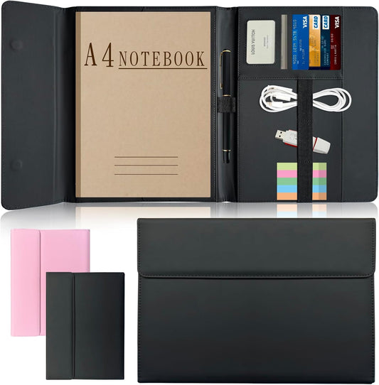 Portfolio Folder Padfolio with A4 Clipboard, PU Leather Portfolio Clipboard Business Binder Writing Clip Board Organizer for Legal Documents Business Card Men Women Pink