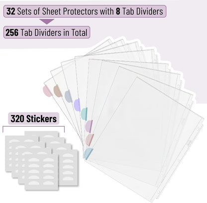 Mr. Pen- Clear Sheet Protectors with Tabs, 8.5x11 Inches, 8 Tabs, 2 Sets, Durable Clear Plastic Dividers for 3 Ring Binders, Insertable Index Page Divider with Multicolor Tabs