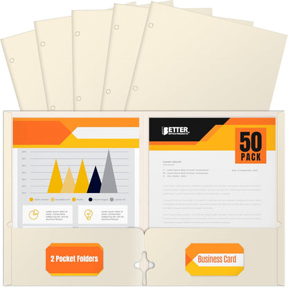 Better Office Products Two Pocket Portfolio Folders, 50-Pack, RED, Letter Size Paper Folders, 50 Pieces, Red