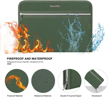 Tamfile Fireproof Accordion File Organizer with Handle, 13 Pocket Transparent Expanding File Folder with Zipper & Labels, File Folder with Multi-Pockets Paper Organizer Folder for Letter A4 Files