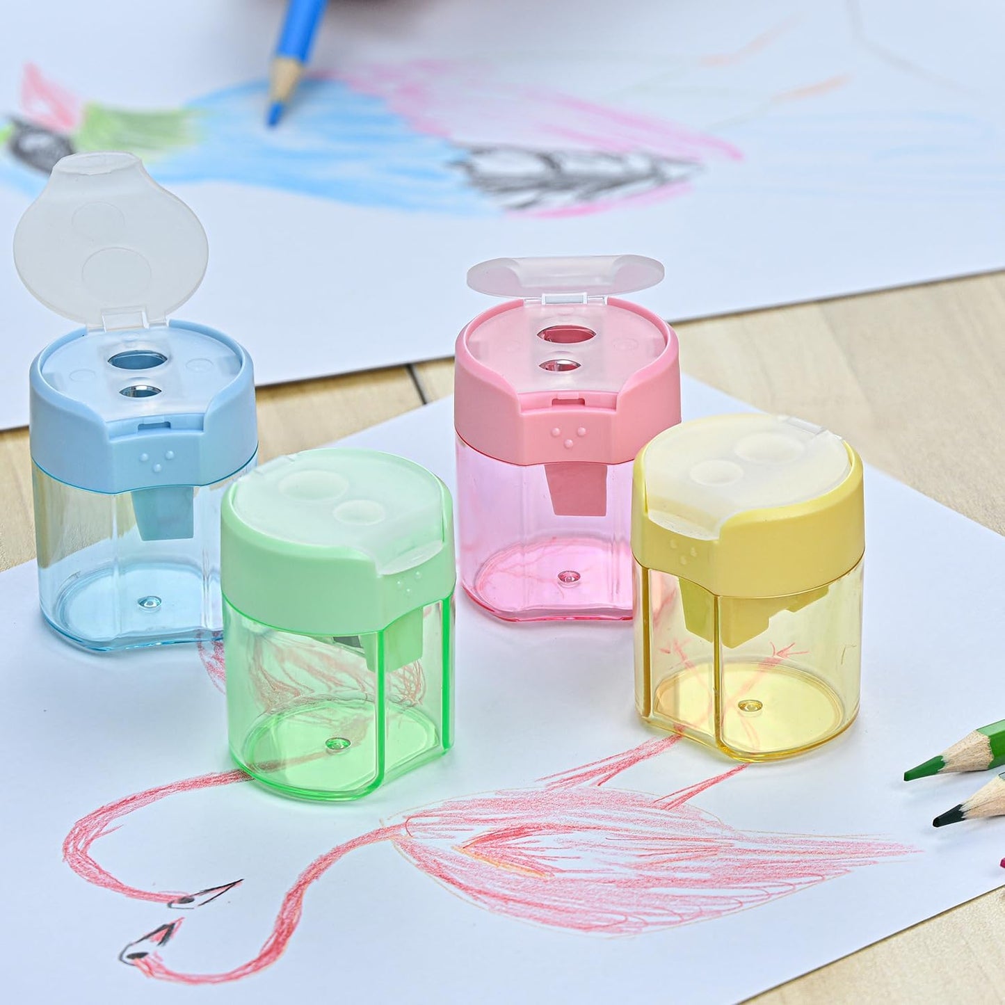 Colored Manual Pencil Sharpeners in Bulk, BOPART 24pcs Small Handheld Pencil Sharpener Dual Holes with Lid for Kids Adults at Classroom School Office Home (24Pcs Sharpeners - D)