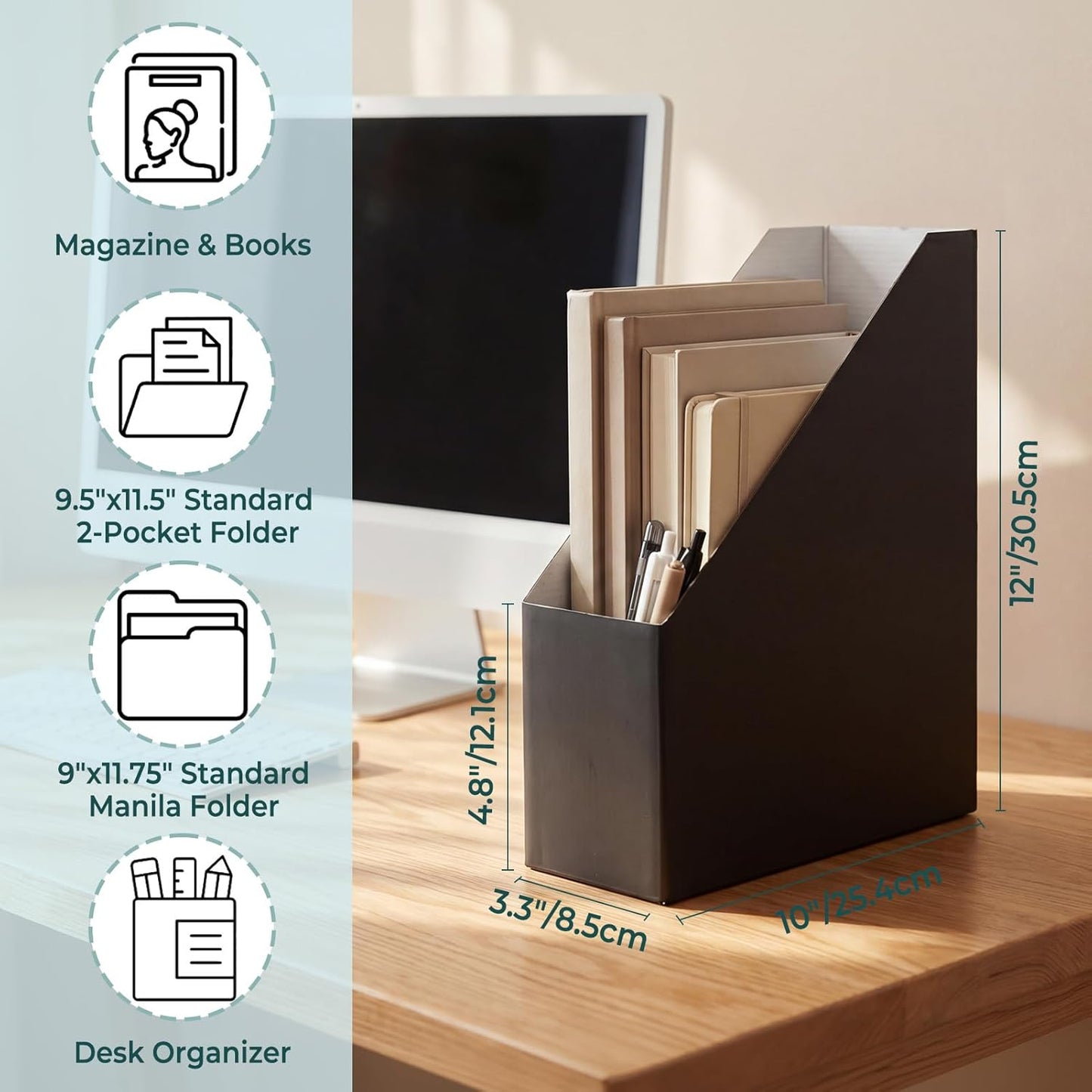 EXYGLO 6 Pack White Magazine File Holder, Cardboard Magazine Rack with Label, Foldable Storage Organizer Box for Book, Documents, 10x3.3x12 Inches