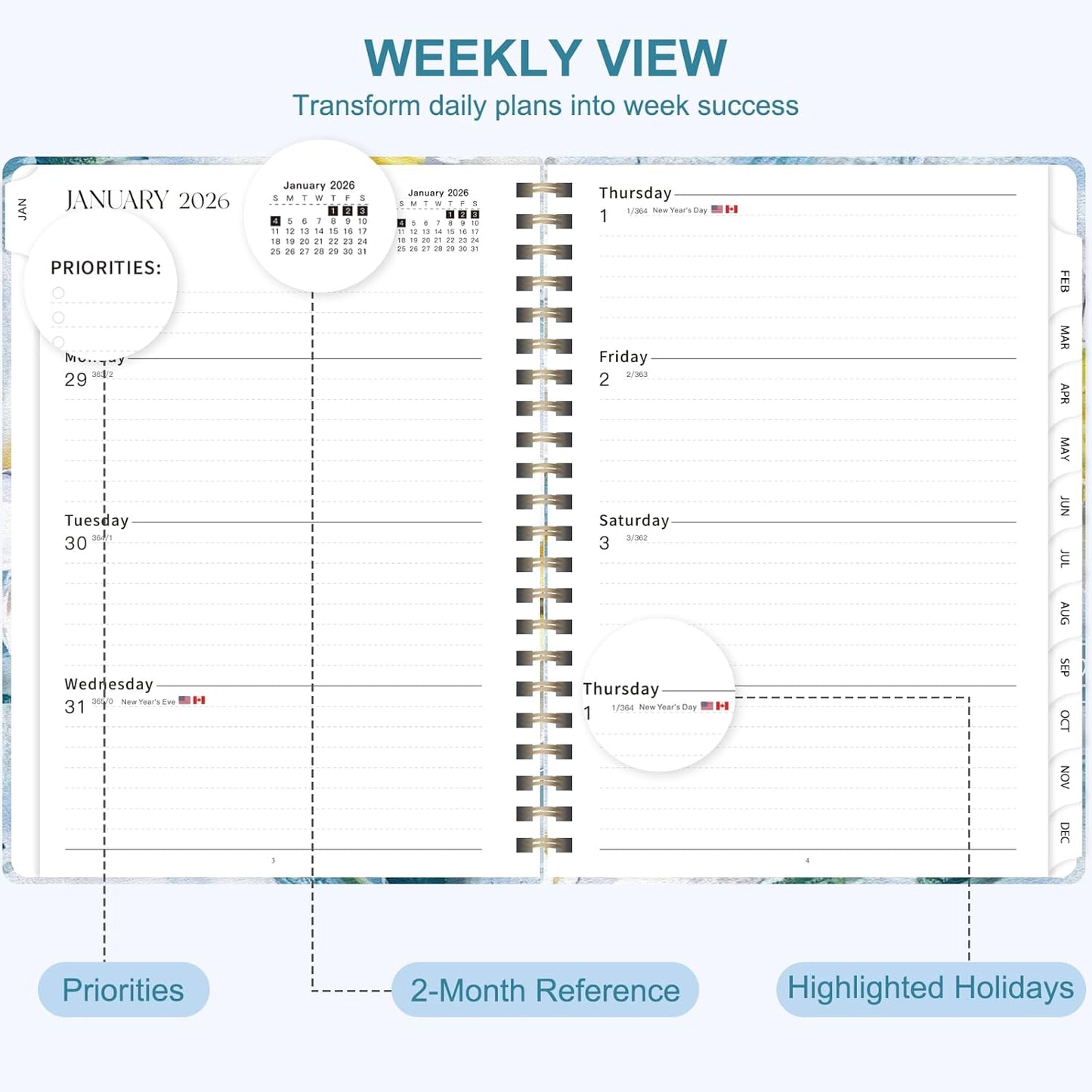 Planner 2026-2027, Weekly and Monthly Academic Year Calendar Planner, July 2026 - June 2027, Daily Agenda Book for Office School Supplies, A5(6.3'' x 8.5'')