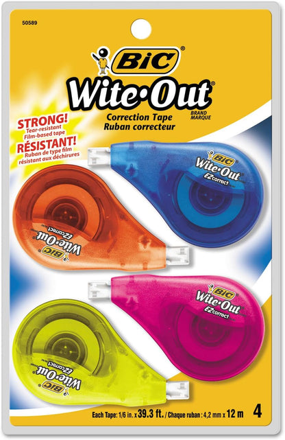 BIC WOTAPP418 Wite-Out EZ Correct Correction Tape, Non-Refillable, 1/6-Inch x 400-Inch, 4/Pack