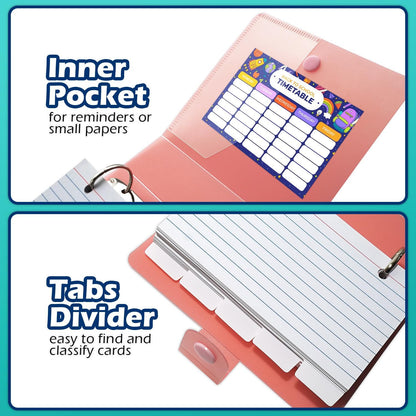 3x5 Lined Index Cards with Ring Binder Holder and Dividers, 100 Ruled Cards, Blue
