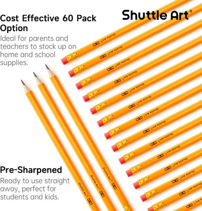 Shuttle Art Wood-Cased #2 HB Pencils, 350 Pack Sharpened Yellow Pencils with Erasers, Bulk Pack Graphite Pencils for School and Teacher Supplies, Writing, Drawing and Sketching