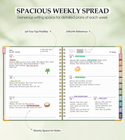 2026 Planner, Weekly and Monthly Calendar Planner from January 2026 - December 2026, 8.5" x 11" Hardcover Leather Hourly Appointment Book with Tabs, Spiral Daily Planners for School Work Home, Green