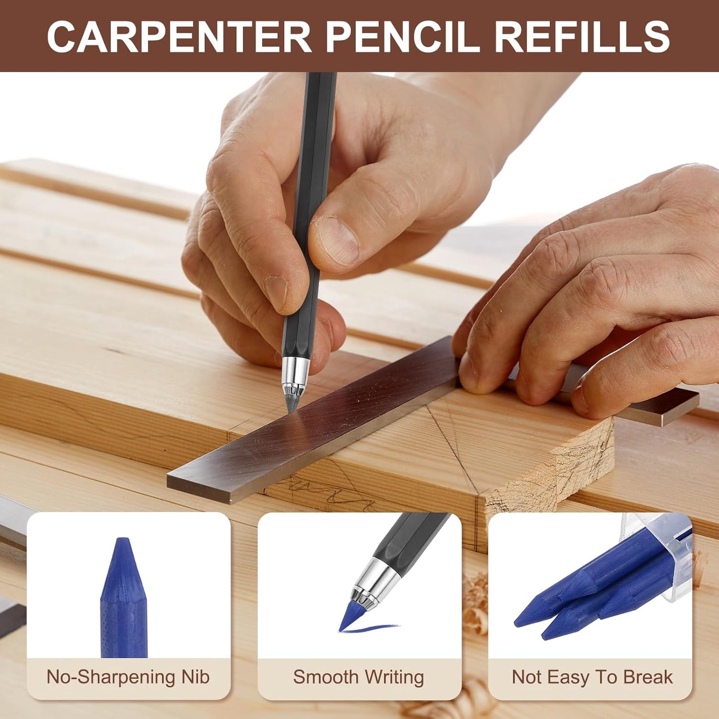 PATIKIL 12Pcs 5.6mm 2B Carpenter Pencil Lead Refills, Solid Dry Pencil Refills Break Resistant Lead Refill for Mechanical Carpenter Pencil Construction Pencils Art Drafting, Blue