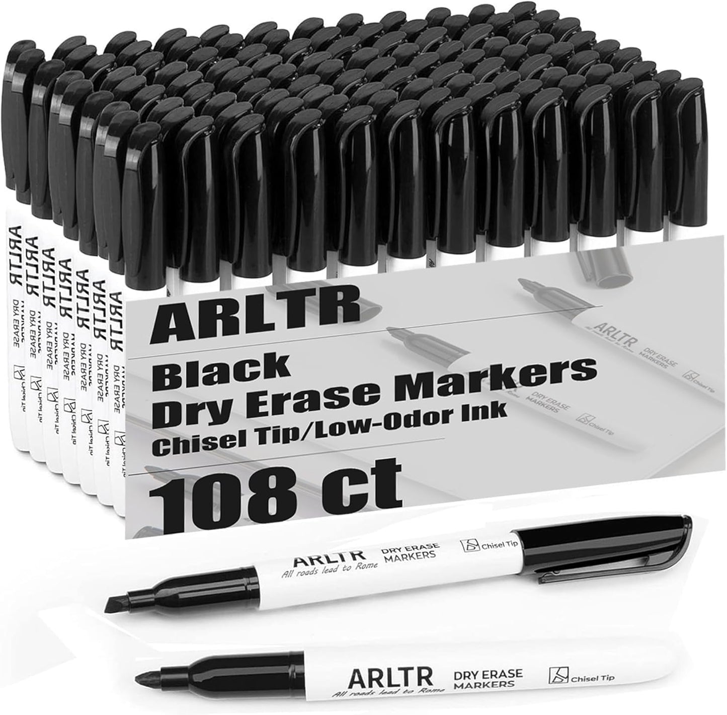 ARLTR Dry Erase Marker Bulk Set, 108 Count, Black and White, Chisel Tip, Low Odor, For Office Use