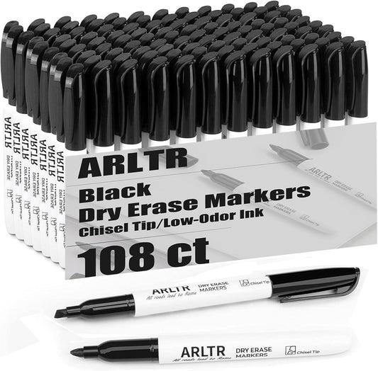ARLTR Dry Erase Marker Bulk Set, 108 Count, Black and White, Chisel Tip, Low Odor, For Office Use