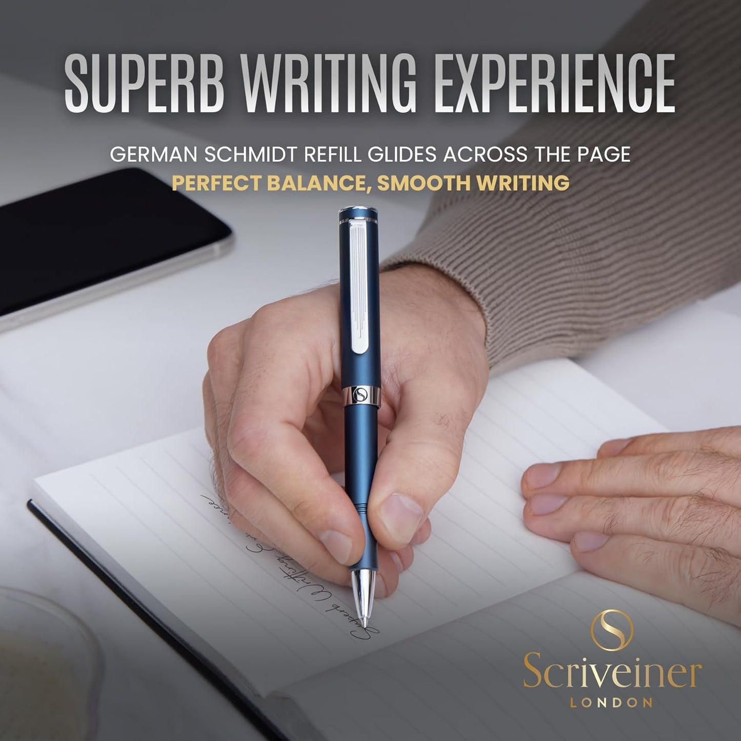 Scriveiner Black Rollerball EDC Luxury Pen, Stunning Pocket Pen with Chrome Finish, Cool Writing, Best Gift for Men & Women, German Schmidt Refill, Nice Present, Fancy Office Designer Set