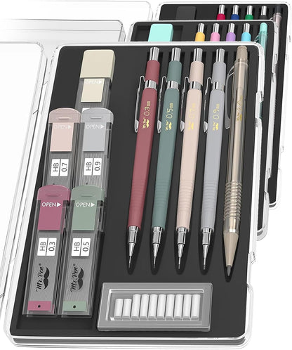 Mr. Pen- Art Mechanical Pencil Set, 5 Vintage Mechanical Pencils (0.3, 0.5, 0.7, 0.9, 2.0mm), 5 HB Lead Refills & 10 Eraser Refills, Precision Drawing Pencils for Sketching, Writing & Artwork