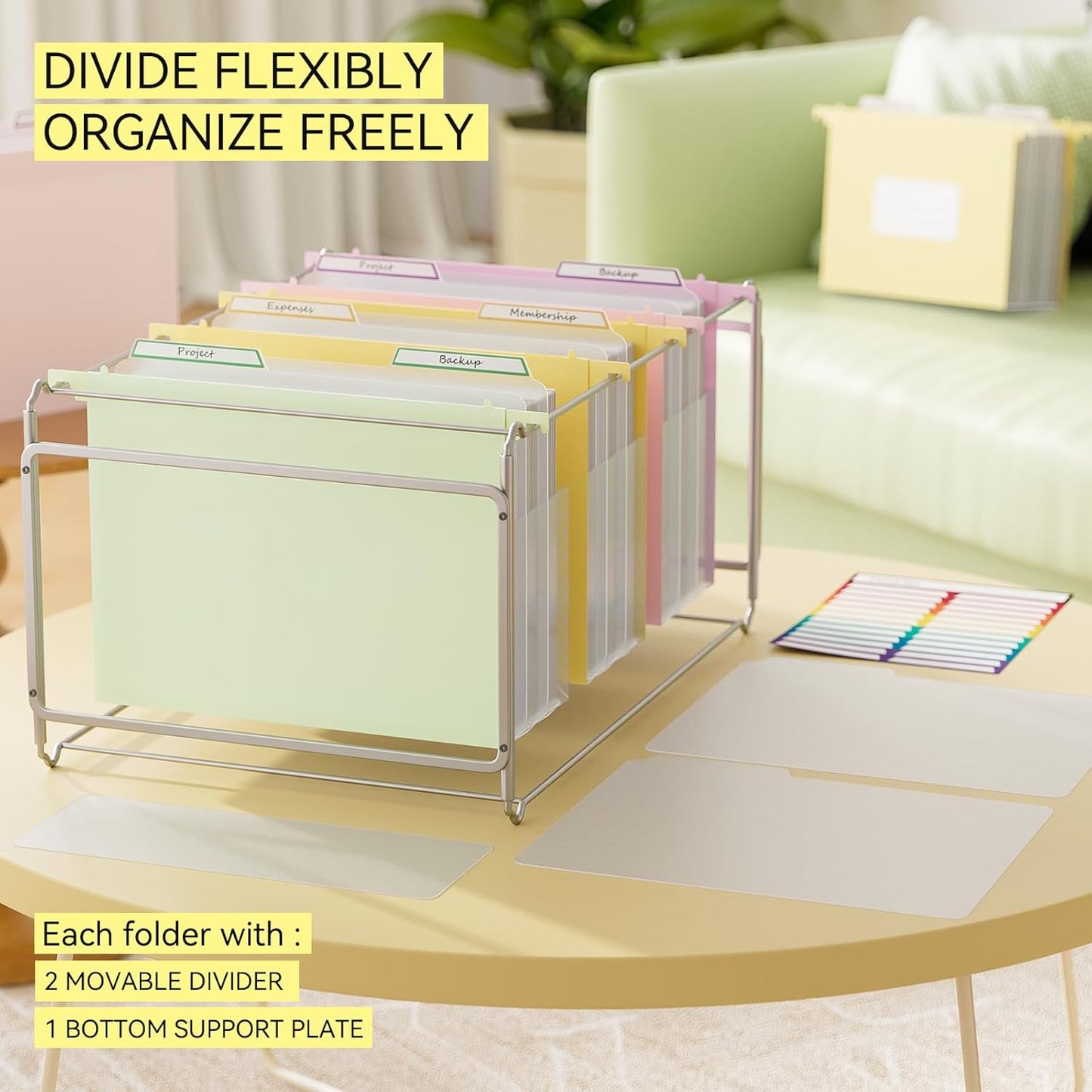 ThinkTex Extra Capacity Plastic Hanging File Folders, 4.72 Inch 8 Pack Reinforced Expanding Hang Folders Letter Size，Accordion Pocket with Movable Dividers,Heavy Duty for Filing Cabinet, Home Office