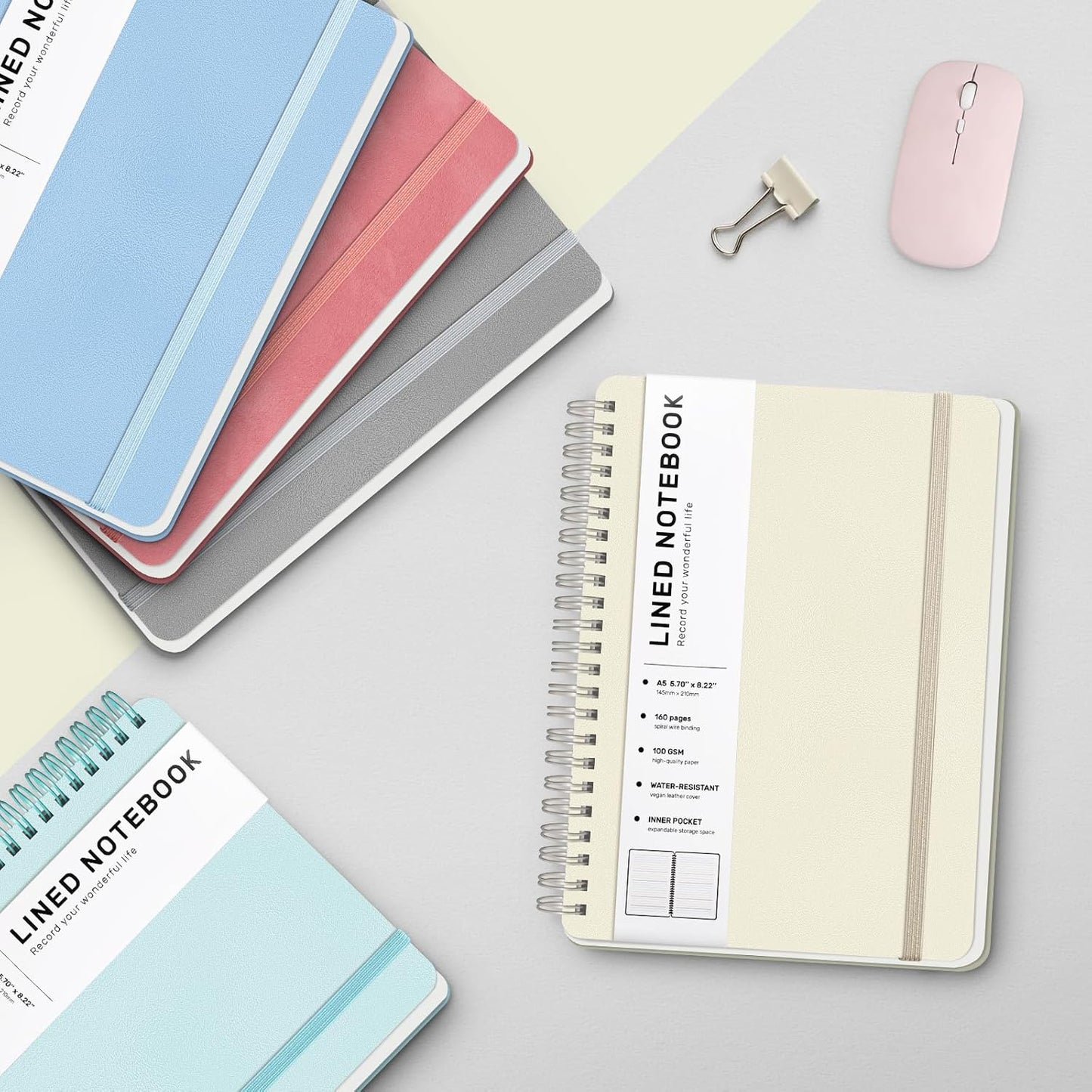 ABERLLS Lined Spiral Journal Notebook with 160 Pages, 8×5.7in, A5 Spiral Notebook, Journaling Notebooks for Work, School, Women, Men, College Ruled Spiral Notebook, Hardcover Leather Journals, Blue