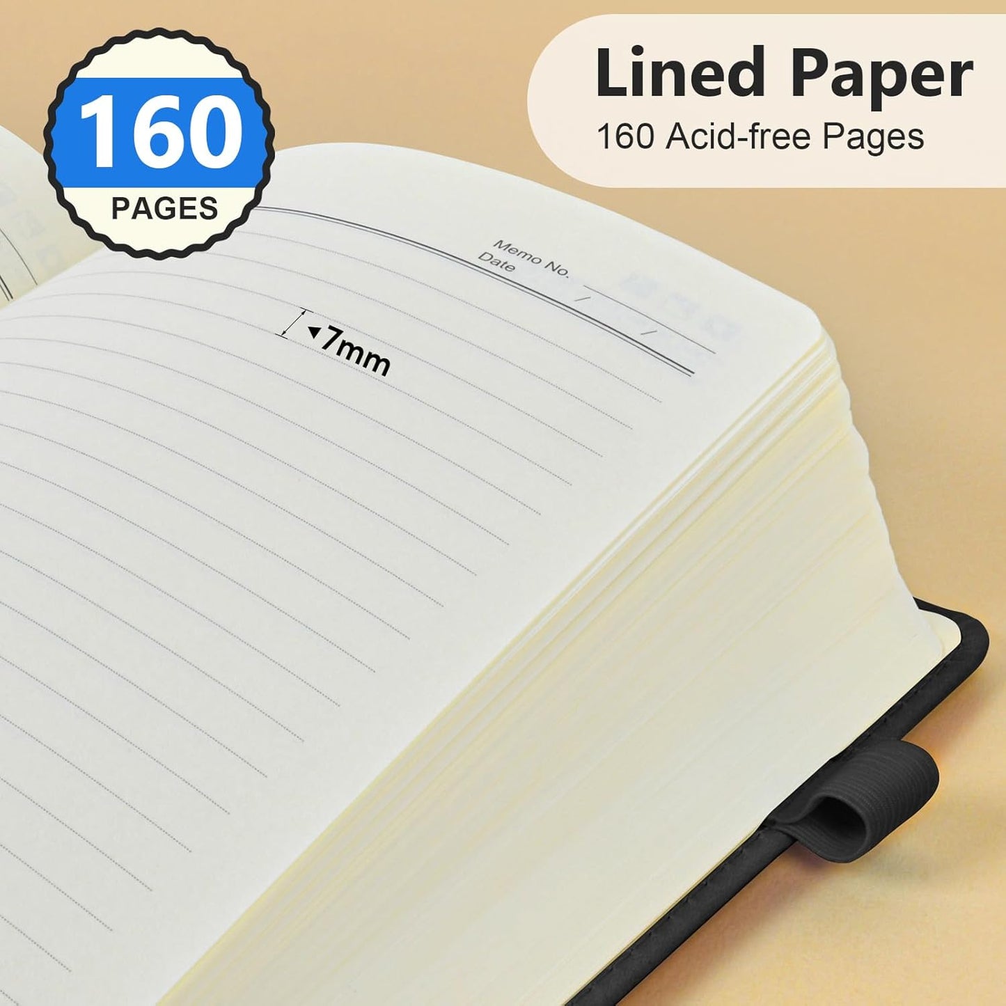 PERCUN Graph Paper Notebook, 160 Pages Grid Journal for women & men, A5 Hardcover Leather Graphing Notebook for School, Work, Travel, Note Taking 5.9”x8.5” (Black)