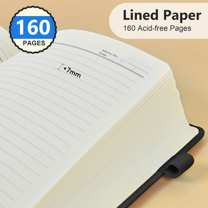 PERCUN Graph Paper Notebook, 160 Pages Grid Journal for women & men, A5 Hardcover Leather Graphing Notebook for School, Work, Travel, Note Taking 5.9”x8.5” (Black)