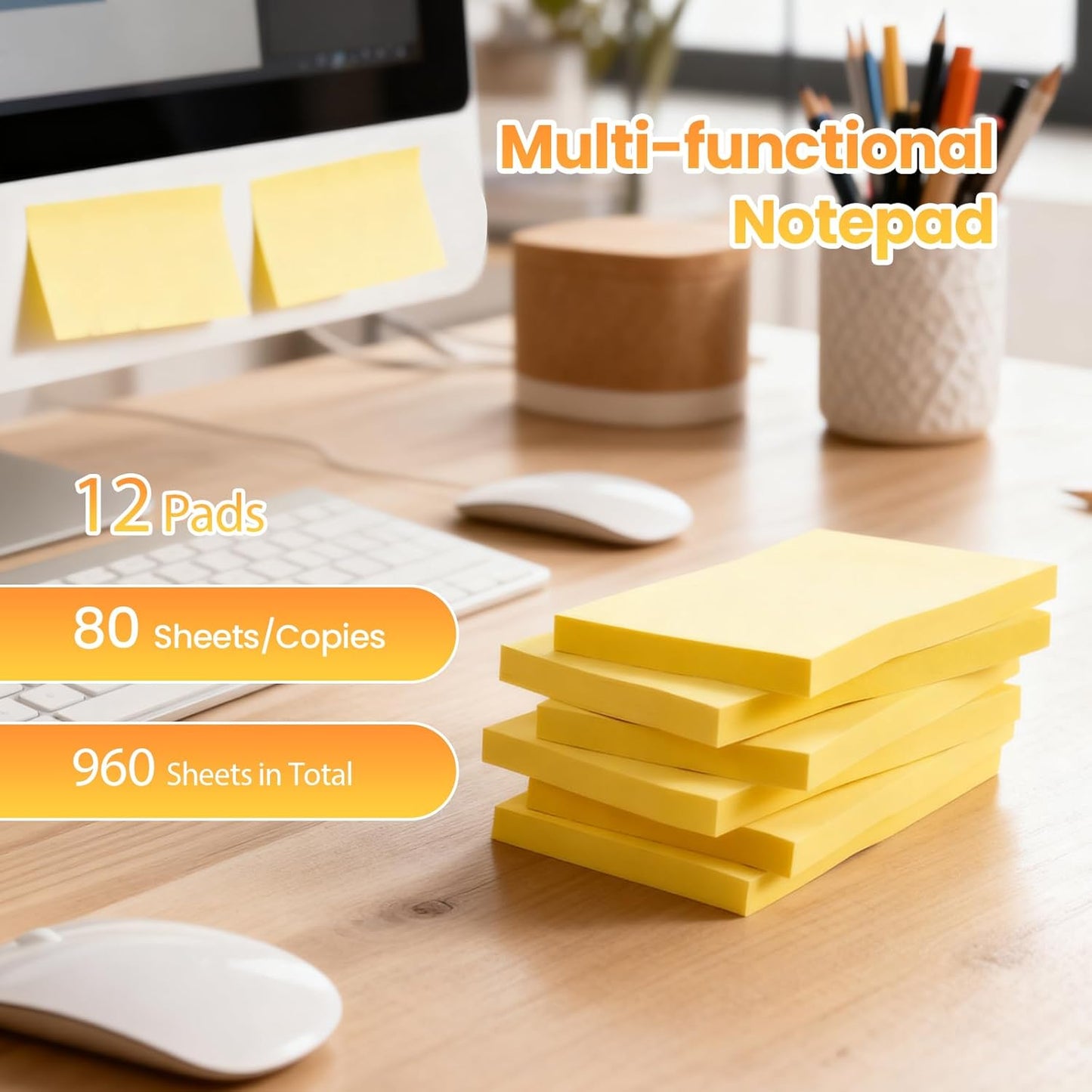 480 Sheets 3 in x 5 in Large Sticky Notes, 76 x 127 mm 6 Pads Assorted Self-Stick Pads for Notebook,Office,School and Home,80 Sheets/Pad (6 Pads Brillant)