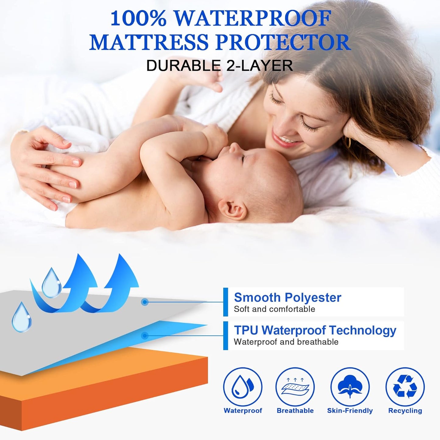 Sufdari Mattress Protector,Waterproof 18" Deep Pocket Mattress Cover Fitted Sheet Style with Elastic Rubber Band,Washable and Easy Care-Black,Queen