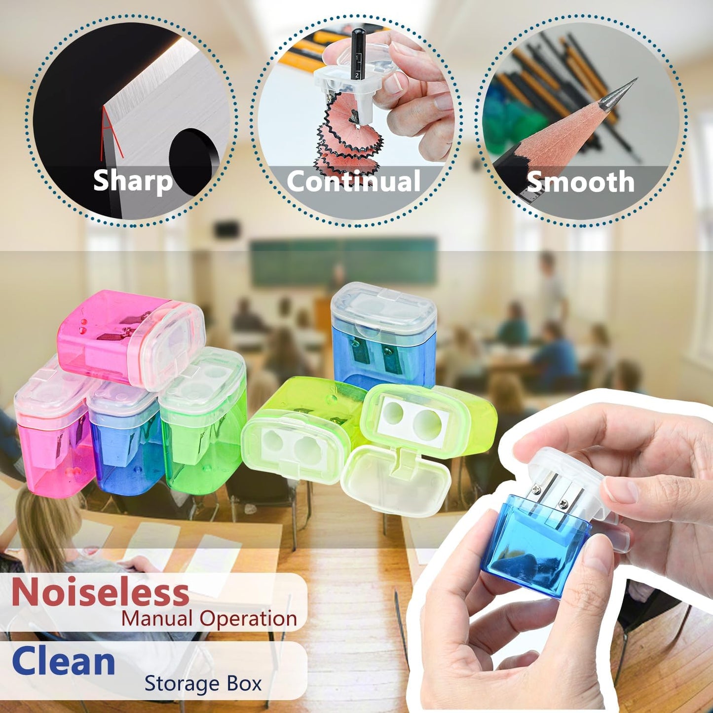 AUSTARK 4Pcs Pencil Sharpeners Manual for Kids Adults, Dual Hole Small Handheld Pencil Sharpener Bulk for Office School Home, Back to School Supplies