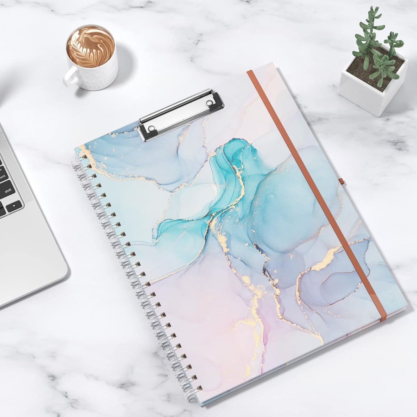 Rimilak Spiral Clipboards Folio with Refillable Lined Notepad, 14.5 x 9.8 In, Hardcover Cover with 5 Interior Pockets, Elastic Band and Pen Loop Series. Cute Stylish Clipfolio, Daisy Flower