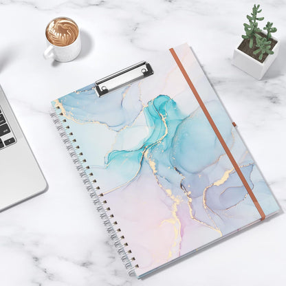 Rimilak Spiral Clipboards Folio with Refillable Lined Notepad, 14.5 x 9.8 In, Hardcover Cover with 5 Interior Pockets, Elastic Band and Pen Loop Series. Cute Stylish Clipfolio, Daisy Flower