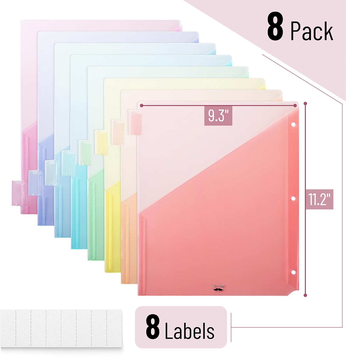 Mr. Pen- Binder Dividers with Pockets and Tabs, 1 Set, 8 Tabs/Set, Colorful, 3 Ring Binder Dividers with Tabs and Pockets on Both Sides